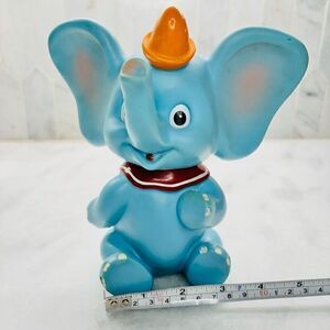 Antique Vtg Walt Disney 60s Dumbo Squeak Toy Rubber Figure Made In Japan Blue 6"